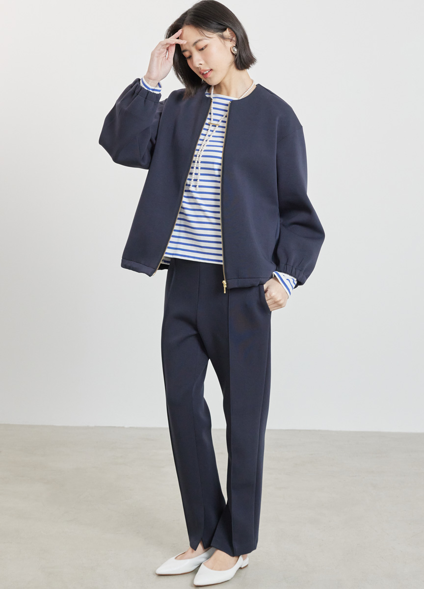 圓領太空棉異素材後拼接外套